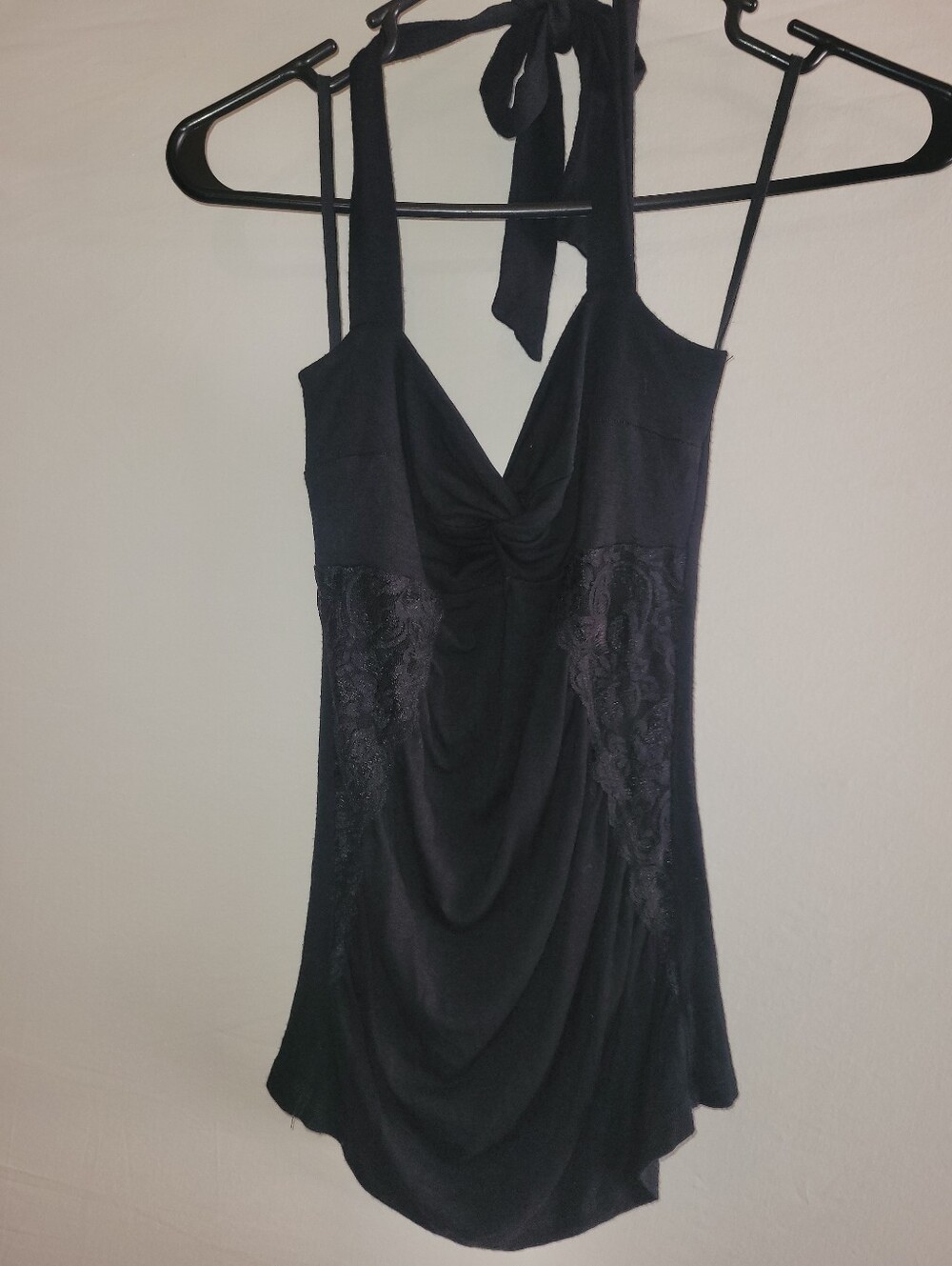 Bloom, Black Lace-Panel Halter Camisole, M